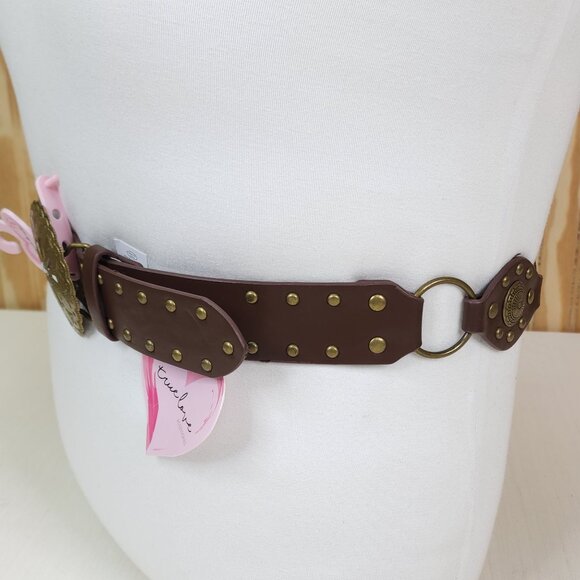 Truelove Brown Brass & Leather Belt with Brass Studs & Buckle L 1 1/2" Wide - Picture 3 of 16
